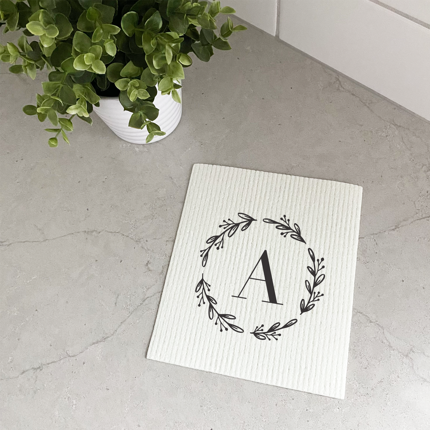 Custom Initial Wreath - Swedish Dish Cloth