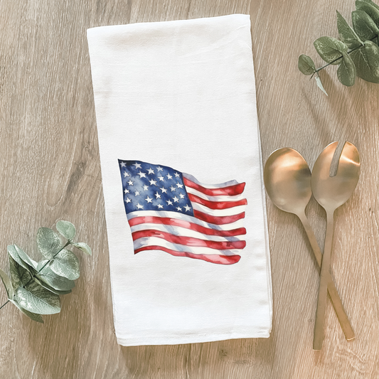 Vintage Watercolor American Flag - Cotton Tea Towel