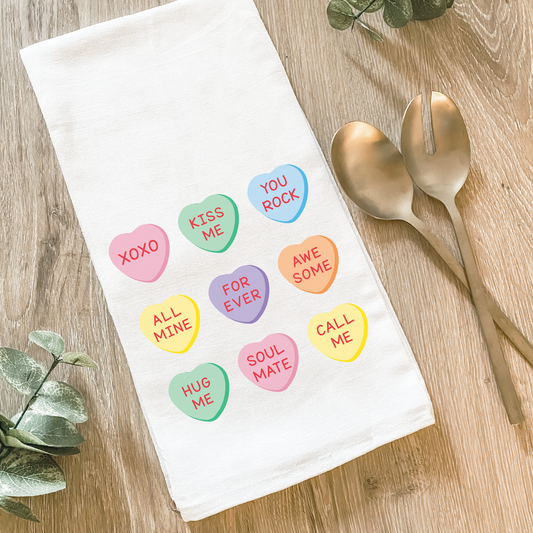 Valentine Candy Hearts - Cotton Tea Towel