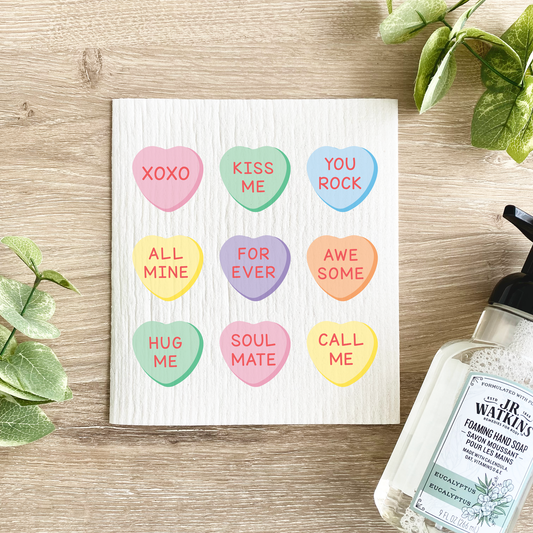 Valentine Candy Hearts - Swedish Dishcloth