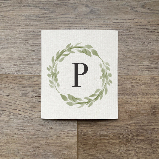 Custom Initial Eucalyptus Wreath - Swedish Dish Cloth