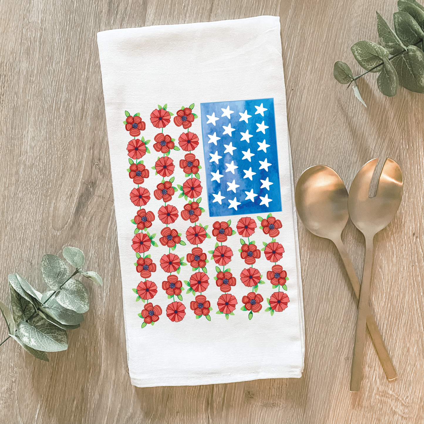 Floral American Flag - Cotton Tea Towel