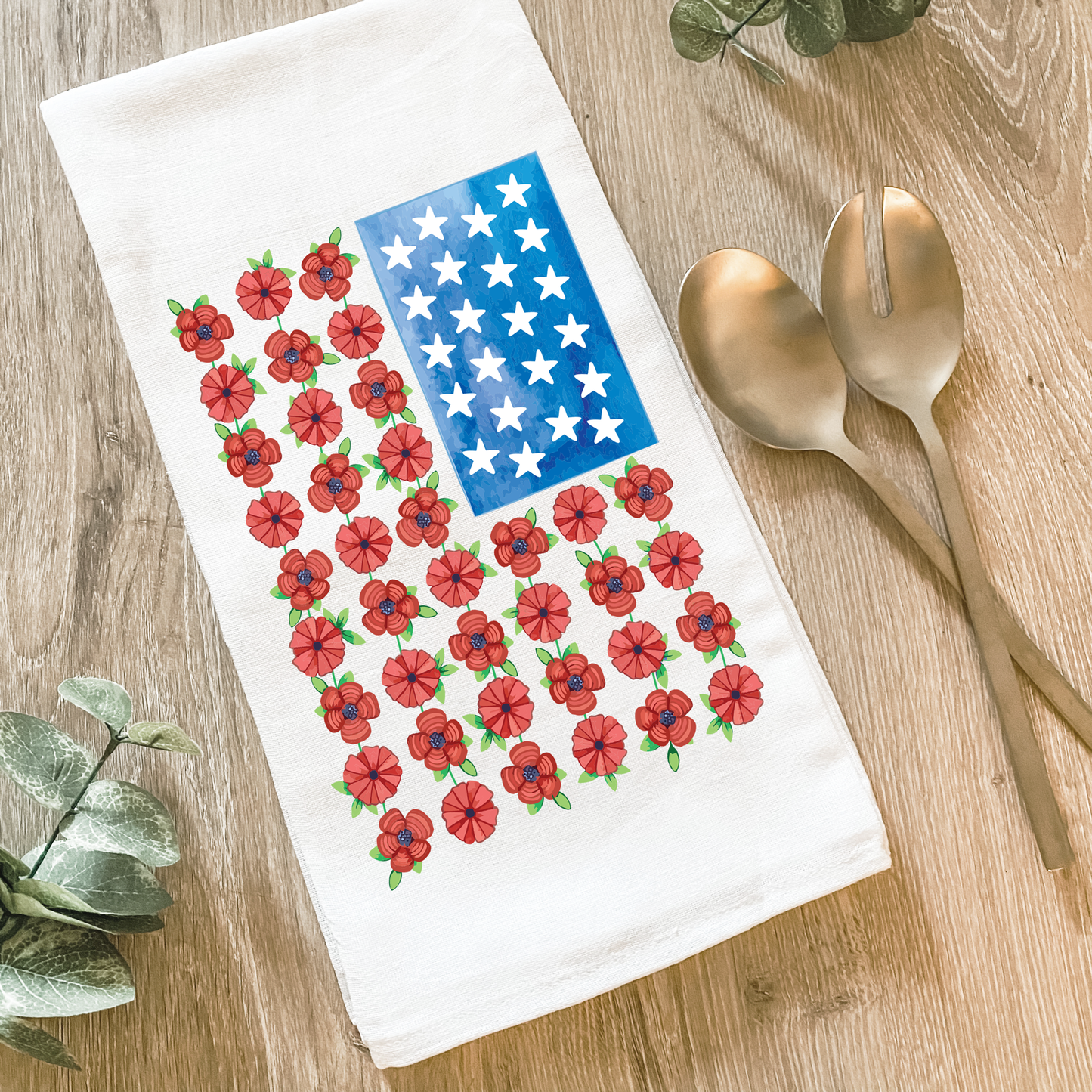 Floral American Flag - Cotton Tea Towel
