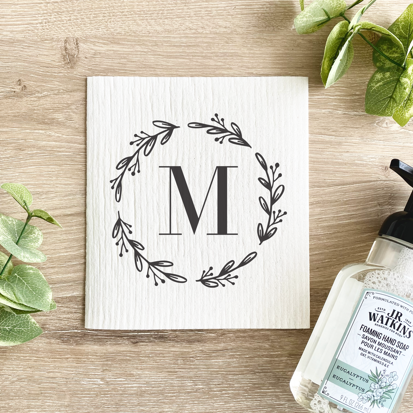 Custom Monogram Initial Wreath - Swedish Dishcloth