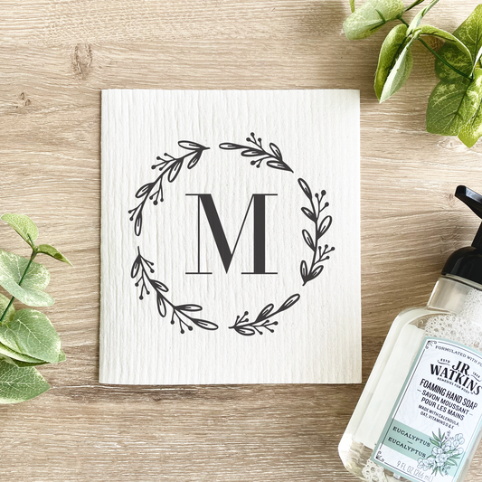 Custom Monogram Initial Wreath - Swedish Dishcloth