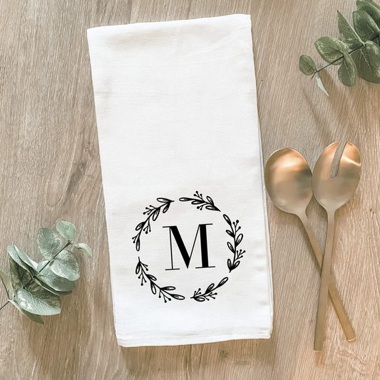 Custom Wreath Initial - Cotton Tea Towel