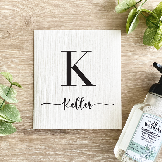 Custom Last Name & Monogram Initial - Swedish Dishcloth