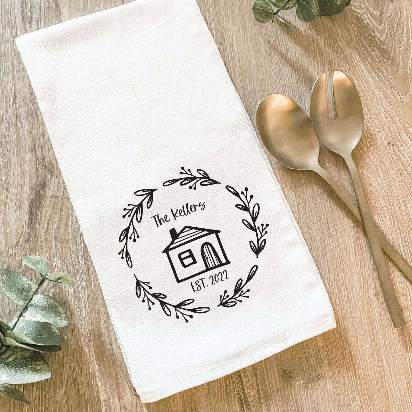 Custom New Home with Last Name - Cotton Tea Towel