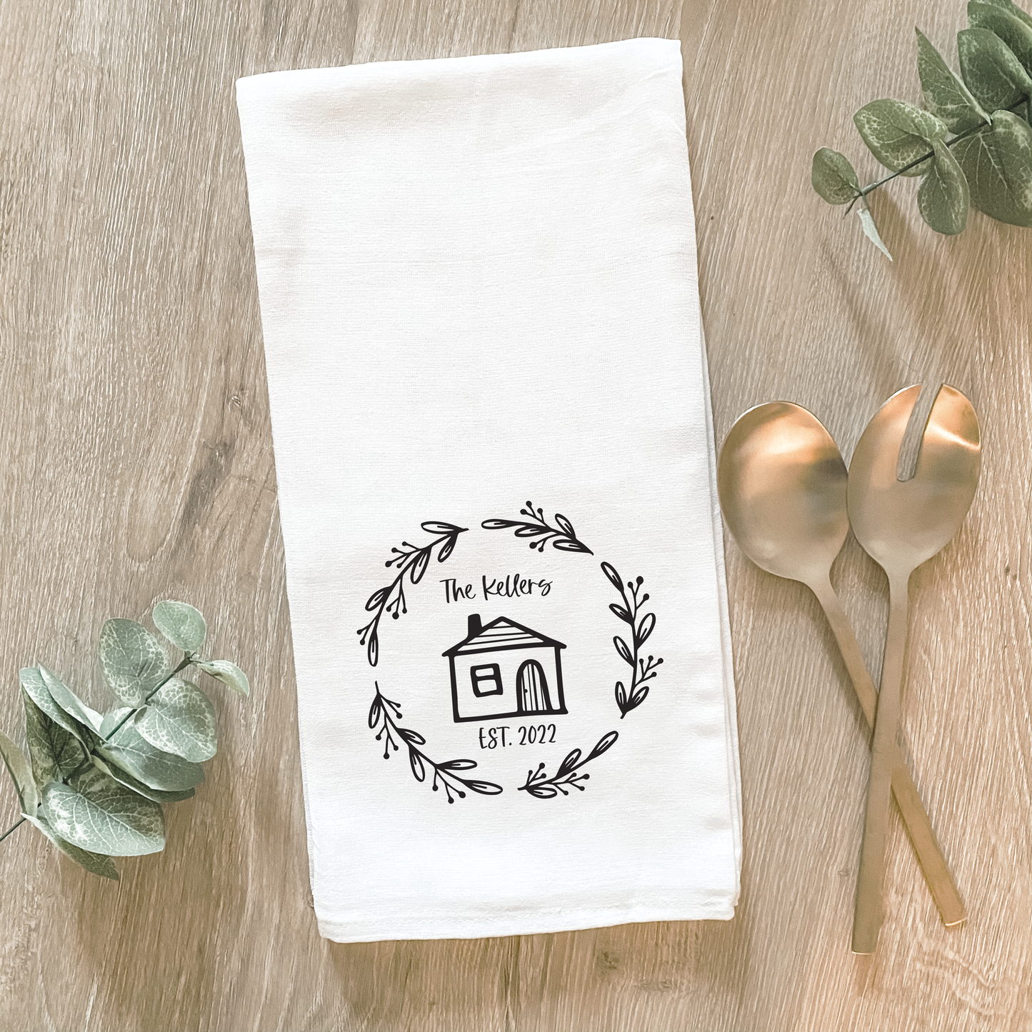 Custom New Home with Last Name - Cotton Tea Towel
