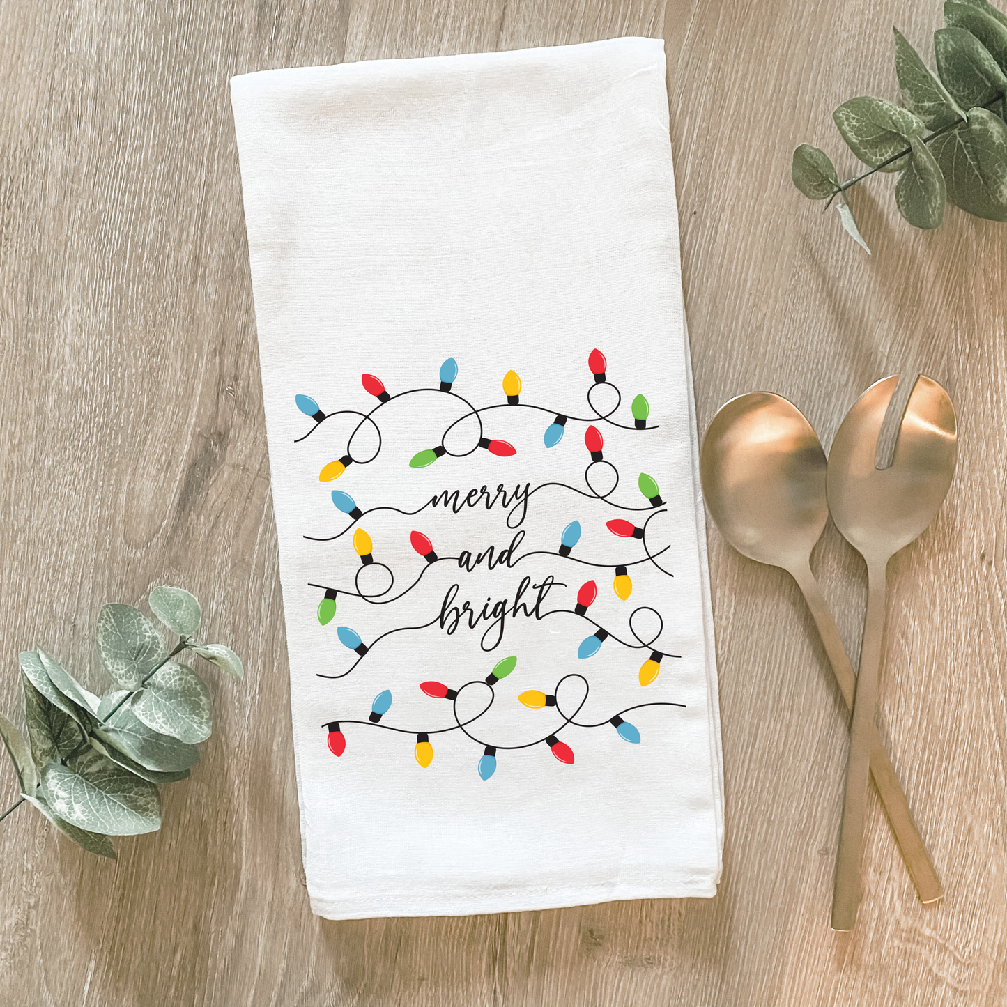 Merry & Bright Christmas Lights - Cotton Tea Towel