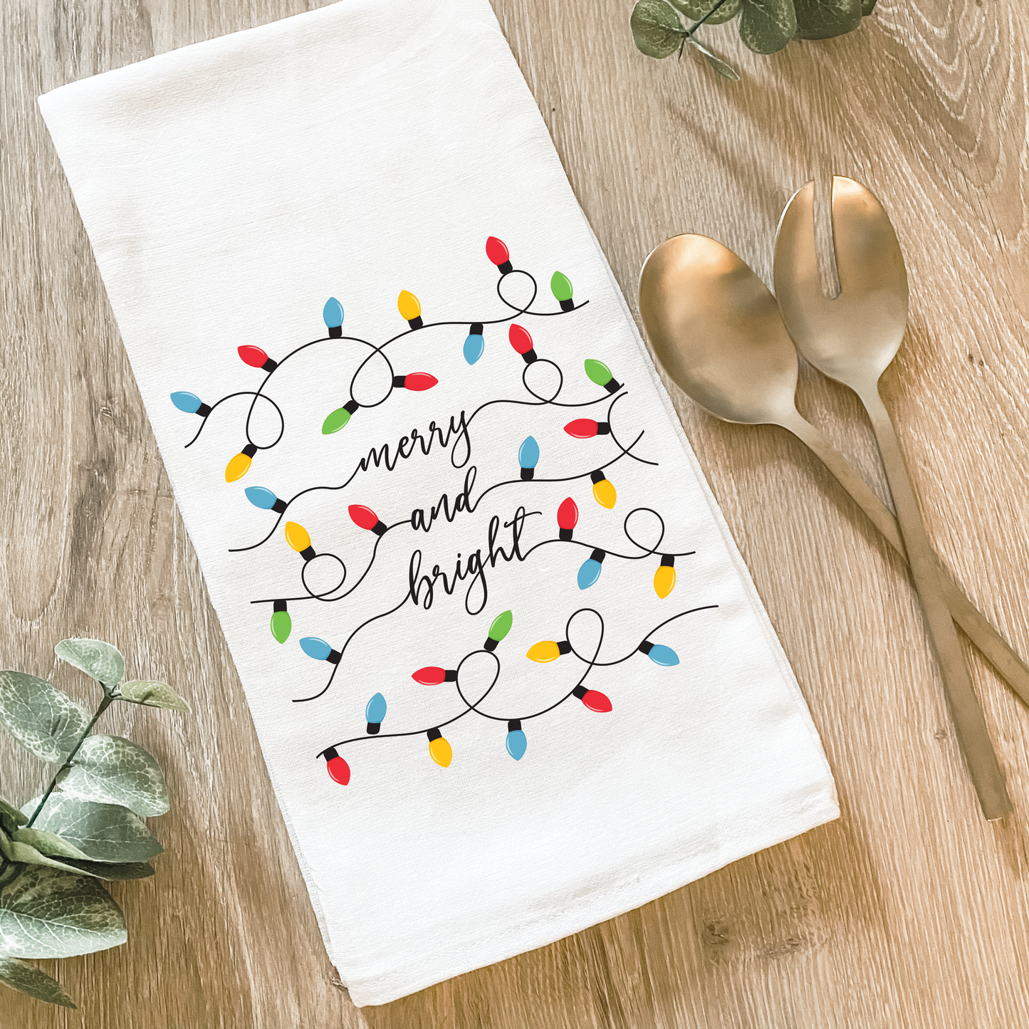 Merry & Bright Christmas Lights - Cotton Tea Towel