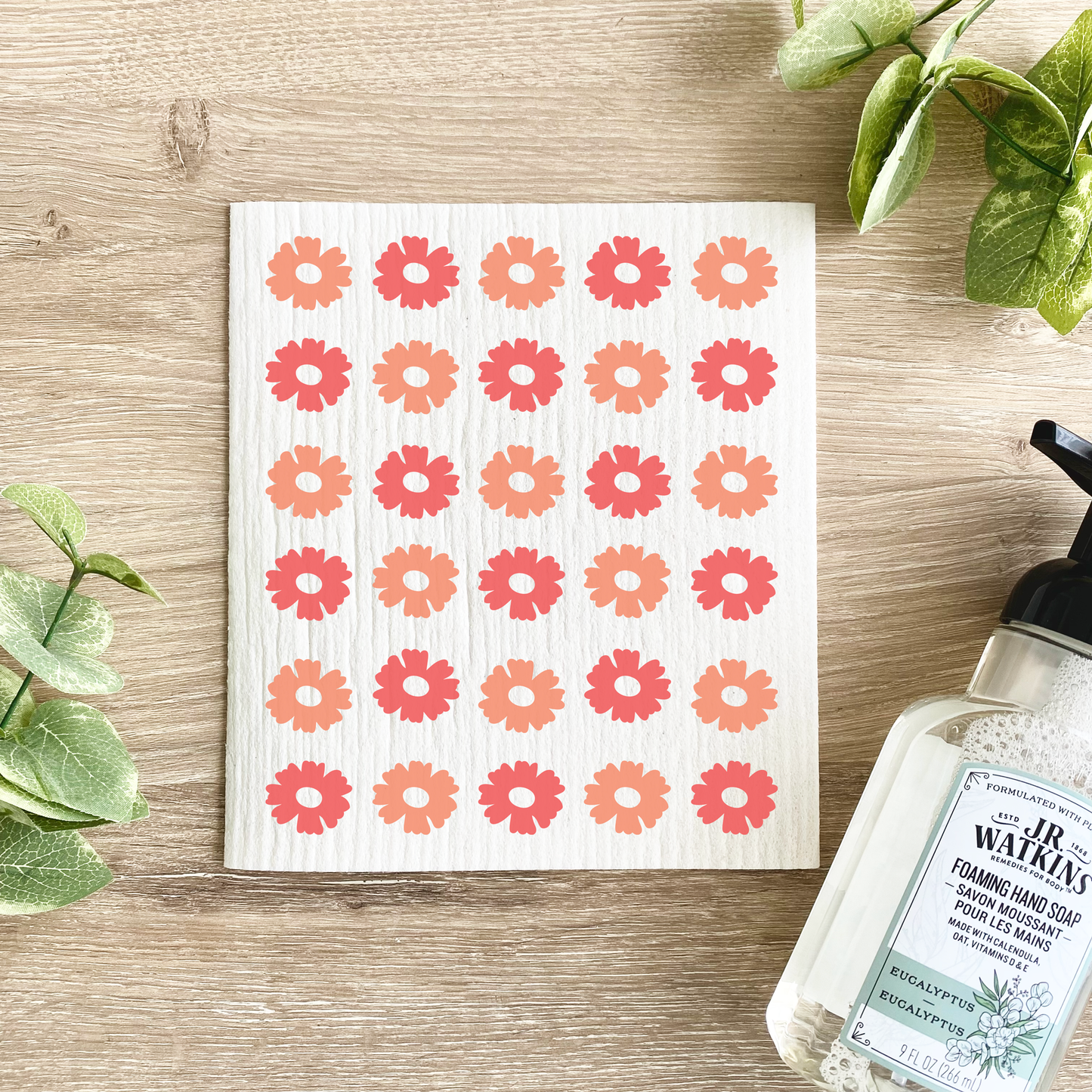 Red & Orange Flowers - Swedish Dishcloth