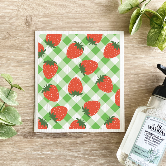 Strawberry Checkered Pattern - Swedish Dishcloth