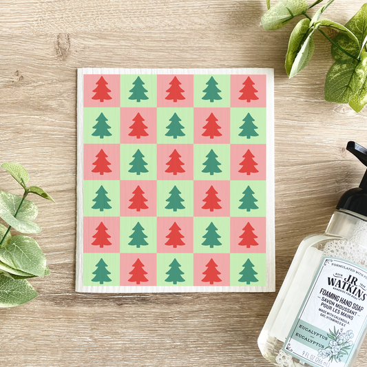 Checkered Holiday Trees - Swedish Dishcloth