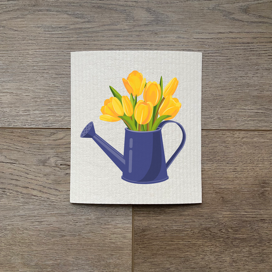 Tulips in Watering Can - Swedish Dish Cloth